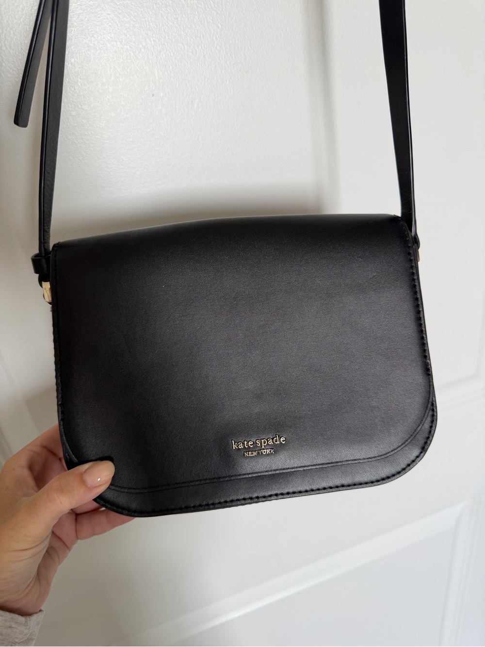 kate spade Black Smooth Leather Flap Crossbody